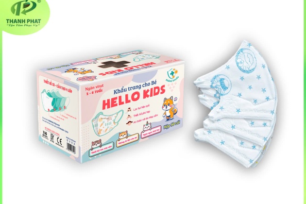 Khẩu Trang Em Bé Hello Kids 3D ( Họa Tiết Doremon - 50 Cái/Hộp )